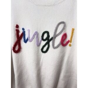Holiday "Jingle" Fuzzy Script Sweater Large White‎ Grace & Lace